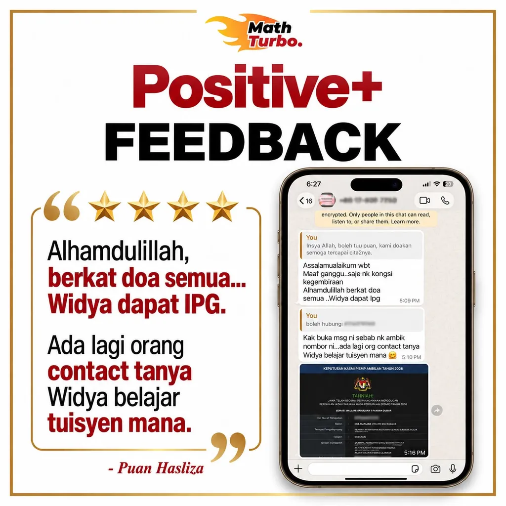 Maklum balas ibu bapa: Alhamdulillah, berkat doa semua, anak dapat IPG; ada orang bertanya anak belajar tuisyen di mana.