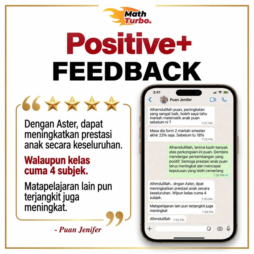 Maklum balas ibu bapa: dengan Aster, prestasi anak meningkat secara keseluruhan walaupun kelas cuma 4 subjek; subjek lain pun turut meningkat.