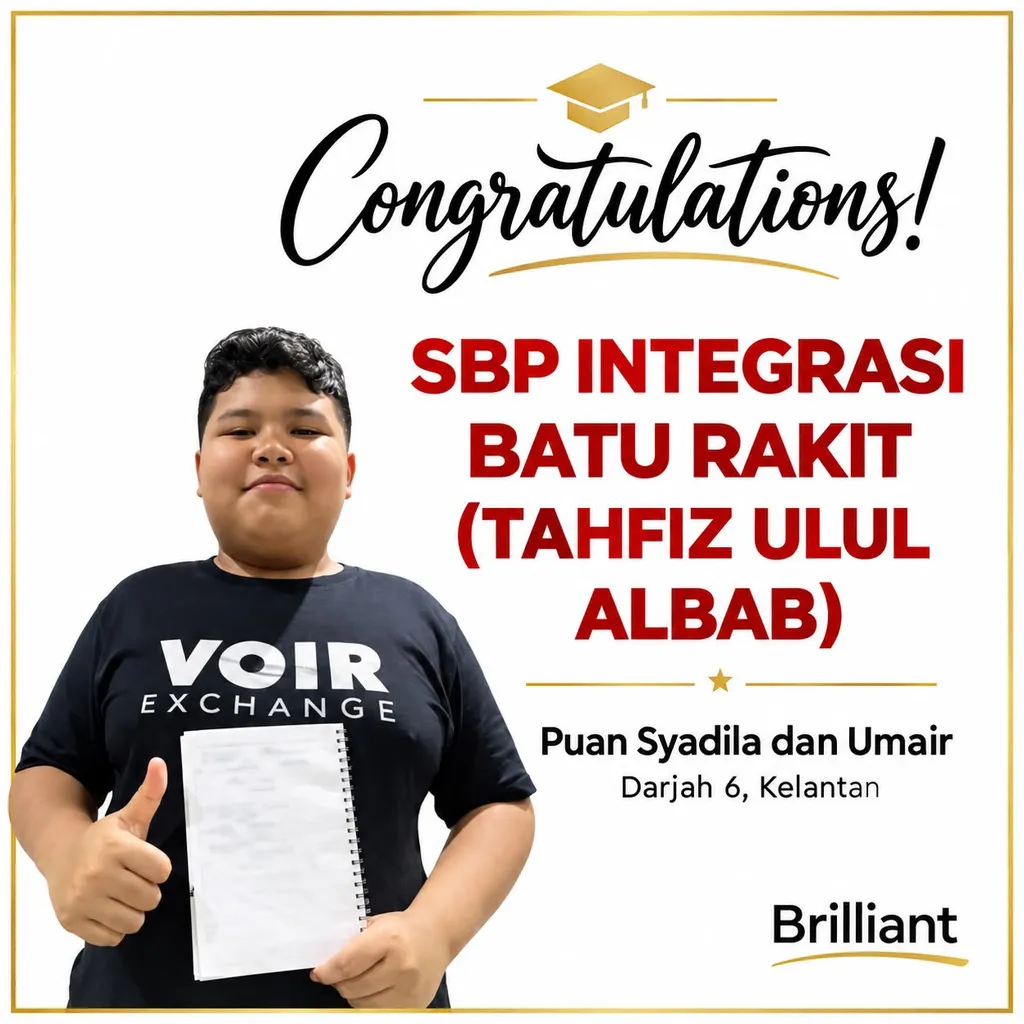 Pelajar Darjah 6 dari Kelantan diterima masuk ke SBP Integrasi Batu Rakit (Tahfiz Ulul Albab)