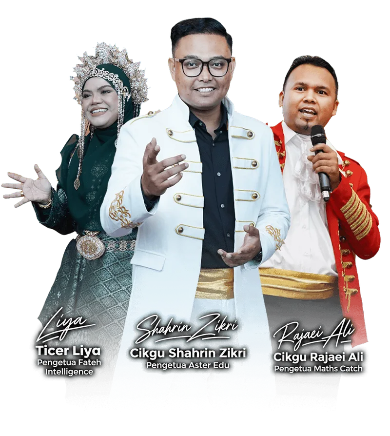Ticer Liya (Pengetua Fateh Intelligence), Cikgu Shahrin Zikri (Pengetua Aster Edu) dan Cikgu Rajaei Ali (Pengetua Maths Catch)